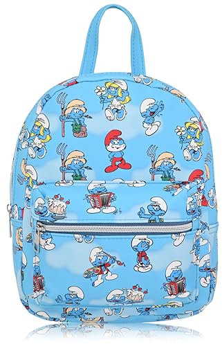 Fast Forward Schlumpf-Rucksack für Damen, Herren, Jungen, Mädchen, Unisex, niedlicher PU-Leder, 25,4 cm, Mini-Rucksack, Geldbörse, Schultertasche, Schlümpfe, Schlümpfe, Zubehör