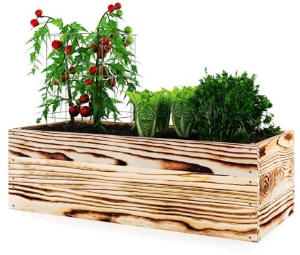 Lermowoood Hochbeet aus Holz 120x60x30 cm Geflammt – Pflanzkasten für Gemüse & Kräuter – mit Agrovließ – steckbar & stapelbar- Aussenbereich ideal für Garten, Balkon & Terrasse