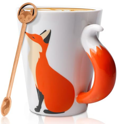Fuchs Tasse, 360ml 3D Tier Kaffeetasse Mit Löffel, Füchse Kaffeetasse, Cute Mug Tier, Fuchs Geschenk Tasse Keramik für Weihnachten Geburtstag Jubiläum Kinder