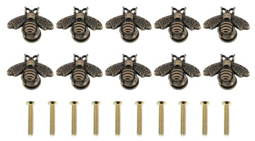 Be In Your Mind 10PCS Metal Bee Shape Knobs Pull 29.8x17.9x12.9mm with Screws Metal Handle for Cabinet Wardrobe Dresser Cupboard Drawer Closet Bronze