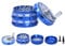 TIRIRS 2.5 4 Pieces Hand Cranked Clear Top Herb Grinder - Aluminium Spice Grinder with Pollen Scraper and Cleaning Brush, Foldable Handle - Blue and Silver