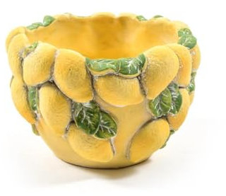 Decor Space Vaso con limoni in cemento, decorazione per uso interno ed esterno (12 cm)