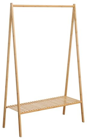 SVITA LANA Garderobenständer Kleiderstange mit Schuhablage Holz Bambus platzsparend mit Schuhablagefläche Flur Empfangsraum Schlafzimmer Ankleidezimmer