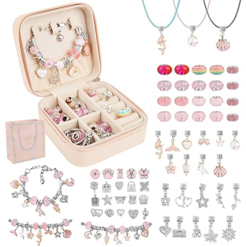 OdiuK Armband Bastelset Kinder, 66-teilig mit Perlen und Geschenkbox | Ideal für Zuhause, Kinderpartys, Ferien und kreative Aktivitäten – einfach Schmuckstücke nach eigenen Ideen gestalten