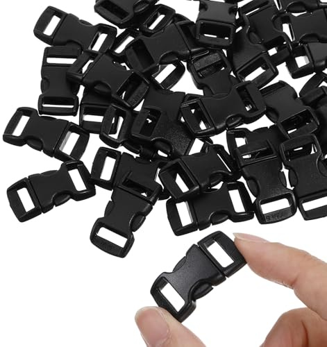 ValueBargain 100 Stück Steckschnalle 30mm, Paracord Schnallen Doppelt Verstellbare Kunststoff-Schnallenclips für Gurte, Hunde-Halsband & Paracord Armbänder, Schwarz