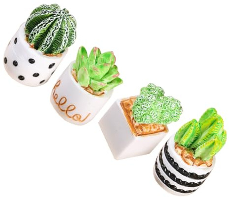 4pcs Mini Resin Cactus Dollhouse Décor for Cabinet Shelf | Creative Unique Shape, Home Decoration Piece, Giftable Item, Resin Finish