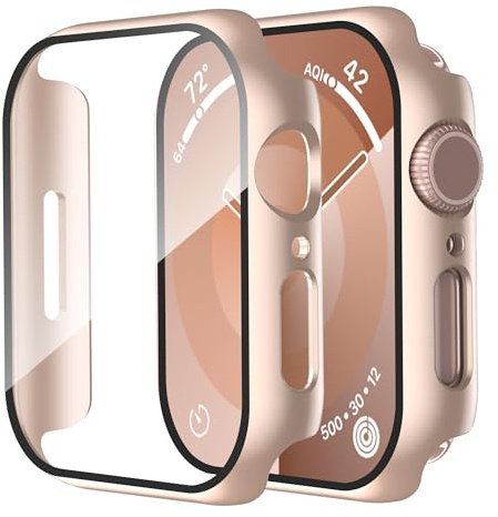 Uluck 2 Stück hülle mit Displayschutzfolie Kompatibel mit Apple Watch Series 9/8/7 41mm, Displayschutz Rundum Schutzhülle,Stoßfest & Kratzfest, Hohe Touch-Empfindlichkeit, 1 Rosegold + 1 Transparent