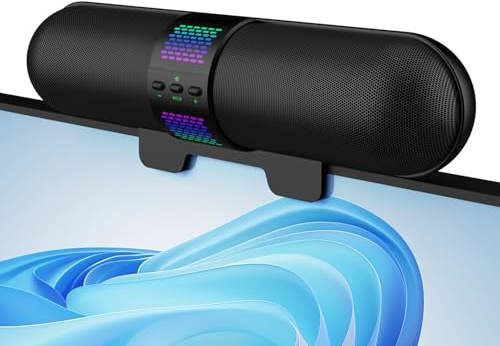 BESTISAN Computer Speakers, PC Speakers with Bluetooth & Type-C (USB) Mode; USB Powered Monitor Speakers with Clip-on Design, Plug-and-Play Gaming Speakers for PC/Desktop/Laptop; LED Light Display