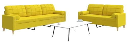 QUAHEAS 2-TLG. Sofagarnitur Hellgelb aus Stoff, Bequeme Polstercouch mit Metallrahmen und Zierkissen, modernes Design für Wohnzimmer, strapazierfähige Wohnzimmermöbel