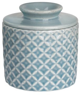 Jersinwei Französische Butterdose mit Deckel, Keramik Butterglocke mit Wasserlinie, Butter Keeper ohne Kühlung für streichfähige Butter, 230g, Gepunktetes Blau