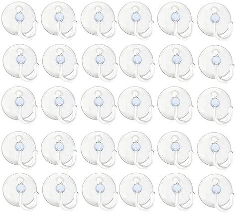 30Pcs 25mm Clear Window Suction Hooks,Small Plastic Suction Hook Hanger Set | Non-Slip Sucker Hook for Home Office Glass,Room Door,Kitchen Wall,Bathroom Hanging Towel & Robe,Christmas Decor,Max Load 2KG