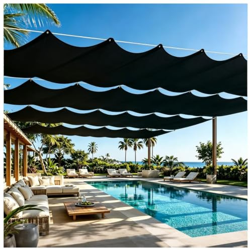 Toldo Piscina Grande 400x1000 cm Oxford 230 g/m² para Exterior Negro | Cobertura máxima piscina · Reducción calor · Tejido Oxford reforzado · Fácil montaje · Uso exterior
