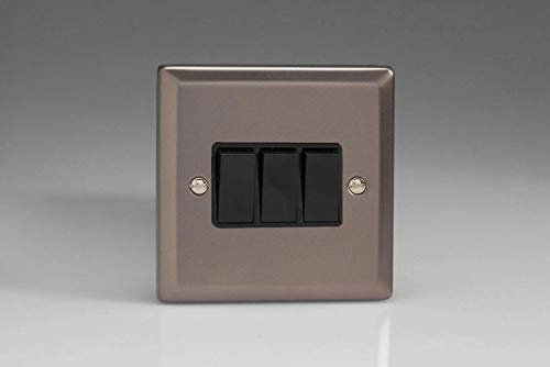 Varilight 3-Gang 10A 1- or 2-Way Rocker Light Switch Pewter XR3B