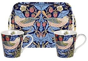 Portmeirion Home & Gifts Strawberry Thief Blue Mug & Tray Set, 3 Count (Pack of 1)