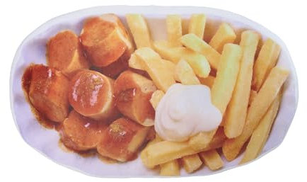 United Labels Currywurst & Pommes Kissen, Kopfkissen 50x30 cm, Sofakissen in Pommesschalen-Optik, Dekokissen, lustiges Geschenk für Kinder und Erwachsene