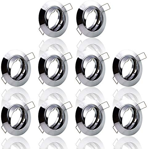 10x Set Einbaustrahler + GU10 für 230V Chrom Schwenkbar rund Einbau Spots Decken Strahler Leuchte Spots Deckenleuchte Lampe Einbauleuchte Einbaurahmen 104S-TP CH