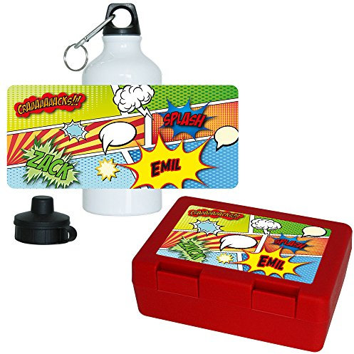 Eurofoto Brotdose + Trinkflasche Set mit Namen Emil und Buntem Comic-Motiv für Jungs