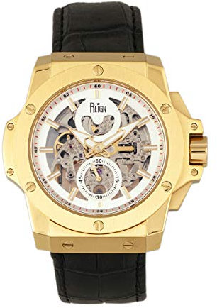 Reign Commodus Automatic Skeleton Leather-Band Watch, Gold/Silver, One Size, REIRN4003