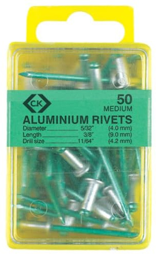 C.K T3819A 412 Aluminium Rivets, Silver, 3.15 x 9 mm 1/8-Inch, Set of 50 Piece