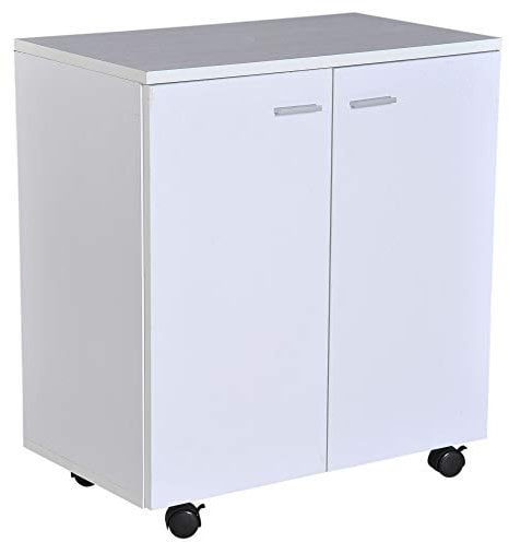 HOMCOM Mesa Armario Movil Mueble TV de Madera con Ruedas y 2 Puertas Consola Cajonera 60x35x65cm