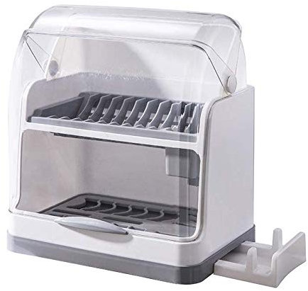 RONGJJ Escurridor de Platos, Soportes para Platos, Escurreplatos de Cocina Plastico y Metal con Bandeja de Gota Extraíble, Estante para Platos con Bandeja, Gray