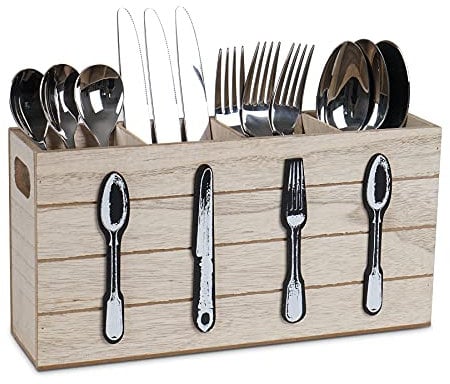 WPAJIRZO Soporte para cubiertos de madera con 4 compartimentos, rústico, para mesa, fiesta y restaurante