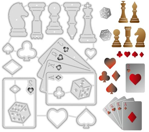 GLOBLELAND Poker Schach und Würfel Metall Stanzformen Stanzformen für DIY Scrapbooking Ostern Geburtstag Hochzeit Karten Herstellung Album Umschlag Dekoration Matt Platin