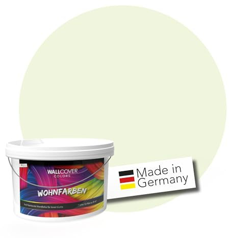 WALLCOVER hochwertige Wandfarbe für Innen | Gelb Grün Pastell | 5L für 40m² | Hochdeckende Innenfarbe (Klasse 1) in Gelbgrün Matt | Profi Qualität aus Deutschland