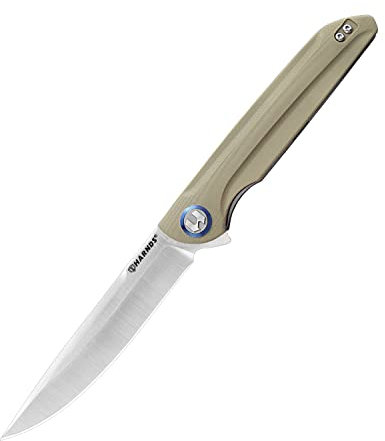 Harnds Assassin Titanium Klappmesser Outdoor Messer,Schnelles Öffnen Taschenmesser mit Sandvik 14C28N Klinge und G10 Handgriff mit Sicheres Verriegeln,111g 22,8cm Camping messer (Warmer sand Satin)