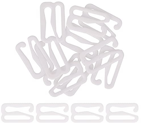 KAM 10pcs Plastic Bra Strap Adjuster Buckles Tri-Glide Slider Buckle Bra Hooks Adjustable Fasteners for 13B Bra Size, Lingerie Sewing Clips Clasp Hook for Swimsuit, Tops, DIY Garment Accessory, White