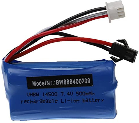 vhbw Batterie Compatible avec SM-2P connecteur pour modéle RC par ex. Voiture de Course Avion (500mAh, 7,4V, Li-ION, 54 x 28 x 14,5 mm)