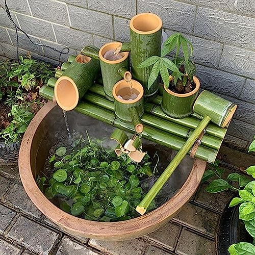 Kit de Fuente de bambú con Bomba, Fuente de Agua de jardín, Fuente de Agua de bambú para Interiores y Exteriores, características de Agua para Patio al Aire Libre (Size : 15.7inch)
