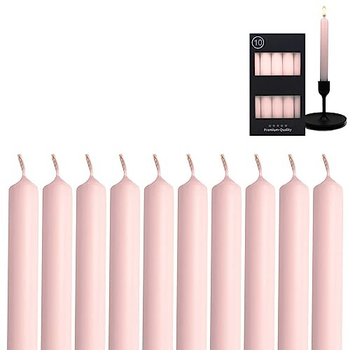 Candelo ensemble de 10 bougies roses longues 18,5 cm avec une durée de combustion de 7,5 heures - Idéal pour chandeliers et porte-bougies - Parfait pour chaque occasion
