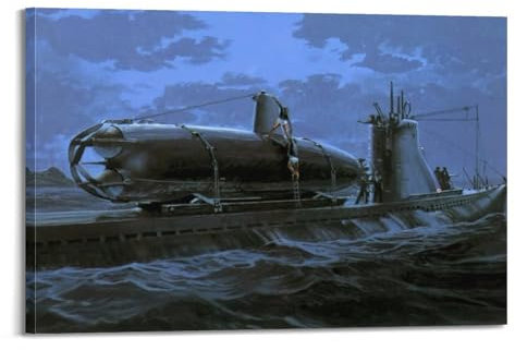 WWII Vintage Schlachtschiff Poster 1941 Japanisches Zwerg U-Boot auf Deck Dekorative Malerei Leinwand Kunst Bild 60 x 90 cm