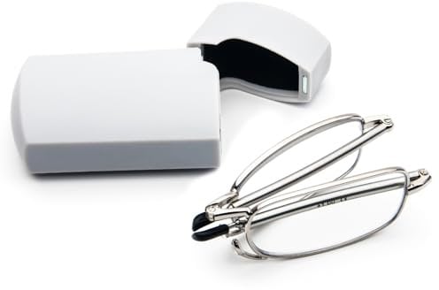 KoKoBin Faltbare Lesebrille aus Edelstahl Mini Anti-Blau Sehnhilfe für Damen und Herren Lesehilfe mit Hartschalen-Etui(Silber，+2.0)