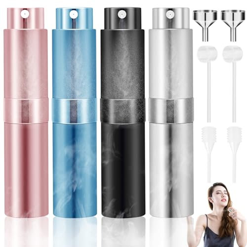 Brateuanoii Atomizador Perfume Recargable 8Ml, Atomizador Recargable, Mini Perfumes Botellas Dispensadoras, Adecuado Para Bolsillos y Bolsos, Cuatro Colores, Fácil De Llenar