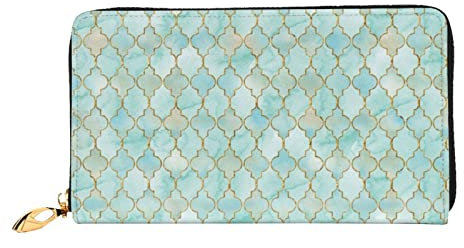 Luxuriöse orientalische Geldbörsen in Aqua und Gold, großes Fassungsvermögen, für Herren und Damen, Geldbörsen, Kreditkarten-Geldbörse aus Mikrofaser-Leder