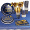 AIPartywar Party Tableware 193Pcs Darkblue Gold Happy Birthday Theme Kids Birthday Decoration Party Accessories Set Includes Paper Plates Napkins Cups Knive Fork Spoon-24 Guests