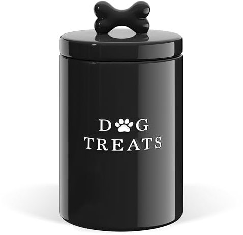 Barnyard Designs Large Dog Treat Container with Lid, Cute Rustic Ceramic Dog Treat Jar for Kitchen Counter (Black)