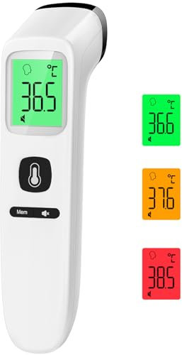 Fieberthermometer Kontaktlos Stirnthermometer, Digitales Infrarot Thermometer für Babys und Erwachsene mit sofortigen genauen Messwerten, Fieberalarm, LCD-Anzeige und 35 Speicherabruf (Creme)