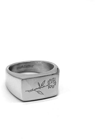 UNSHINEBAR Rose Ring für Herren und Damen - Streetwear Siegelring mit Rose Gravur aus Edelstahl und 18K Gold - Wasserfester Ring (8, Silber)