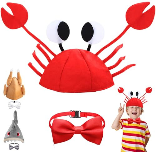 AUNGKWANG 2 Stück Krabbe Kostüm Lustige Hüte, Krabbe Mütze mit Rot Fliege, für Jungen und Mädchen, Cosplay, Halloween, Weihnachten, Kostümzubehör
