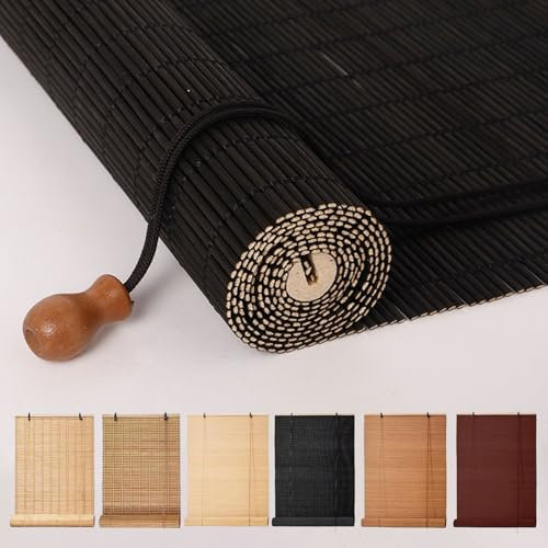 YUJIANHUAA Bambusrollo Retro Bambus Rollo,Bambus Raffrollos Fenster-Rollo,Sonnenschutz Sichtschutz Seitenzugrollo,Für Terrasse/Garten/Fenster/Tür,Breite×Höh (Black,70cm x 100cm)