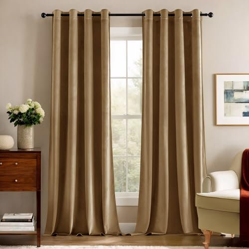 Deconovo Gardinen mit Ösen Gardine Wohnzimmer Samt Vorhänge Blickdicht Schlafzimmer Vorhang Wärmeisolierende Thermo Vorhan, 240x140 cm(HöhexBreite), Taupe, 2er Set
