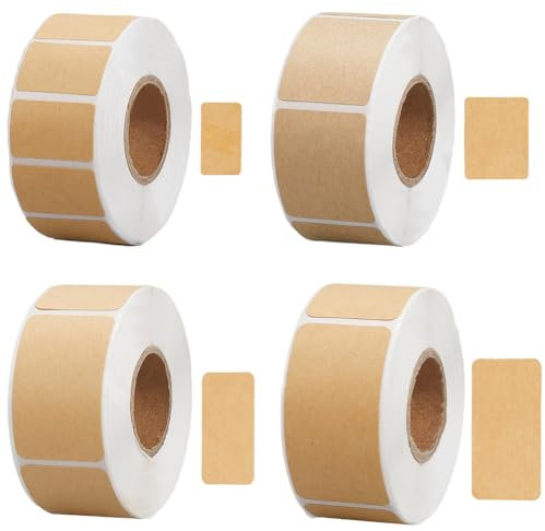 Beebeecraft 4 rouleau D'Étiquettes Autocollantes en Papier Kraft Brun 4 tailles Rectangulaires de 15~50x25mm Vierges Autocollantes Faites à la Main pour Bouteilles Bocaux Mason Aliments (1800 pièces
