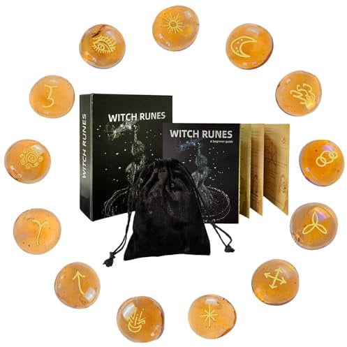 Runen – Bartperlen Für Männer | Ritualsteine ​​| Handgefertigtes Nordisches Glasrunen-Set Mit Handbuch Und Tasche | Hexereibedarf | Wikinger-Haarschmuck Oder Altarrituale Im Heidentum Für Frauen Und M