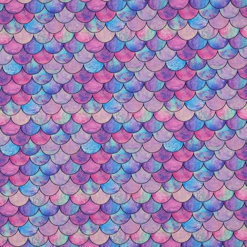 MAGAM-Stoffe Jersey Stoff Meerjungfrau Schuppen Fischschuppen Kinder OEKO-TEX Meterware ab 50cm (Türkis-rosa)