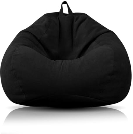 RANJIMA Sitzsackbezug XL 100×120cm, Leinen-Baumwolle Ersatzbezug | Natürliche Leinenoptik, maschinenwaschbar, abnehmbarer Reißverschluss, zeitloser Schwarz für modernes Interior