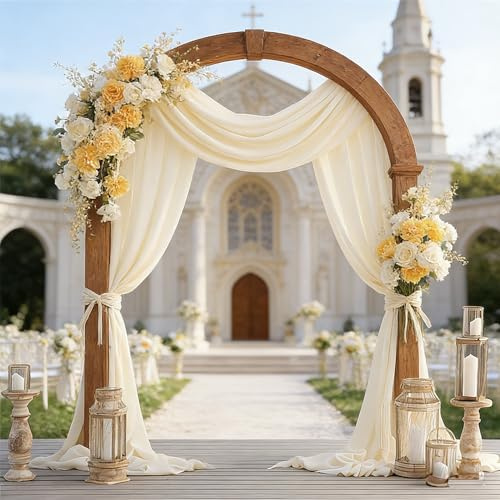Vorhang für Hochzeit - 75x 600cm Transparente Gardinen Schals Voile Vorhang Hochzeitsbogen Wandbehang Dekoration für Wohnzimmer Hochzeitsfeier Zeremonie Bühnendekoration Elfenbein 0,75 x 6 m