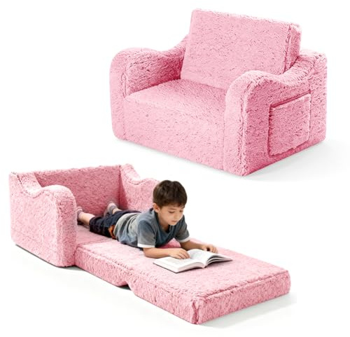 Canapé-lit pliable 2 en 1 pour enfant - Canapé pliable pour chambre d'enfant - Cadeau d'anniversaire pour filles et garçons - 58 x 43 x 40 cm (rose)